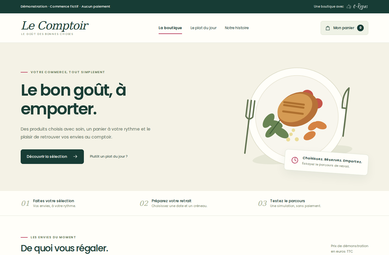 Aperçu de la boutique e-Repas en ligne