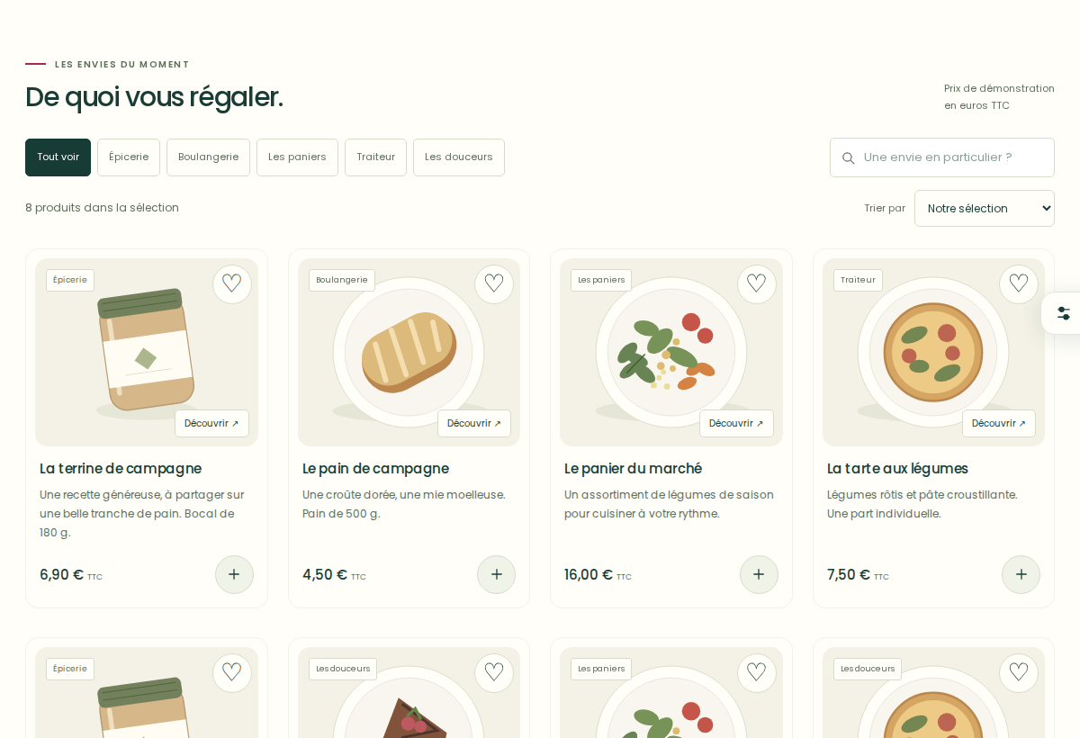 Catalogue alimentaire fictif de la boutique e-Repas de démonstration