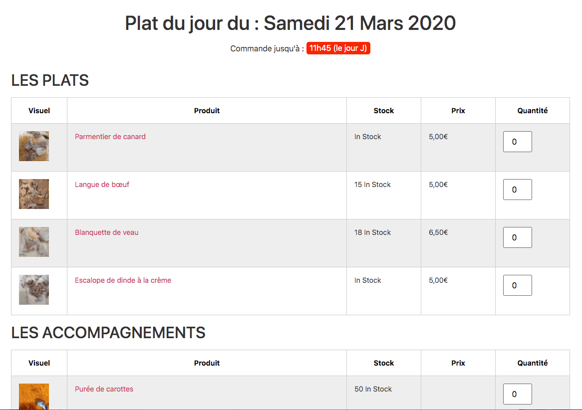 Boutique e-Repas Plat du jour