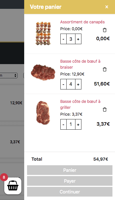 Panier e-Repas sur mobile