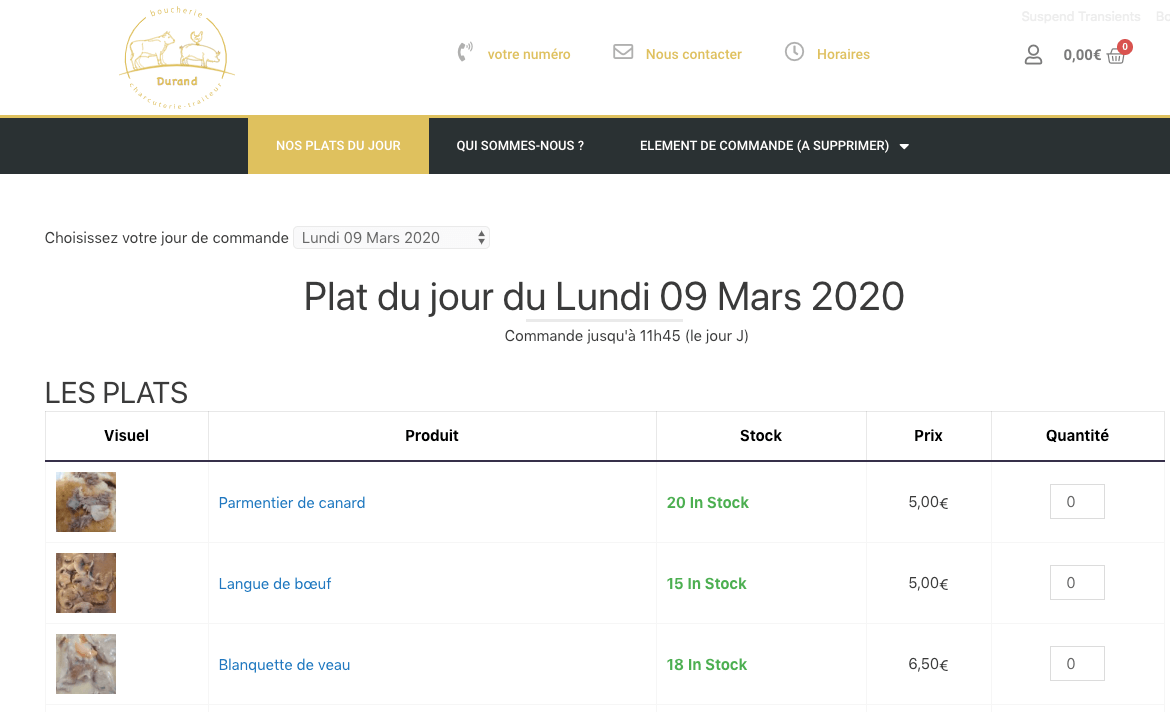 Boutique e-Repas Plat du jour