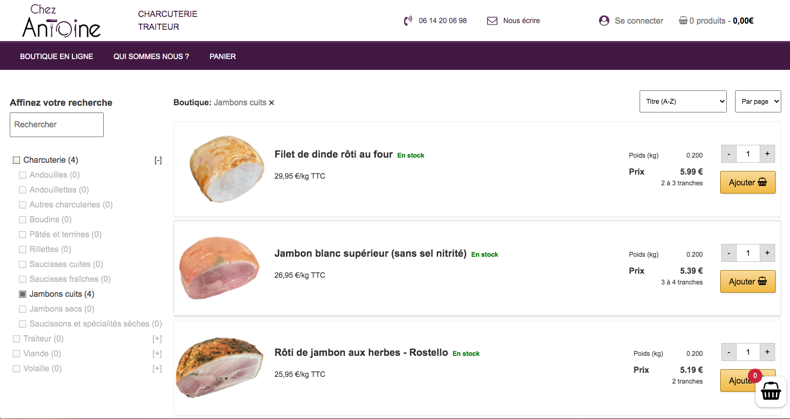 Aperçu du site e-commerce Chez Antoine